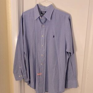Ralph Lauren Polo Button Front Long Sleeve Poplin Shirt Blue Check 16 32/33